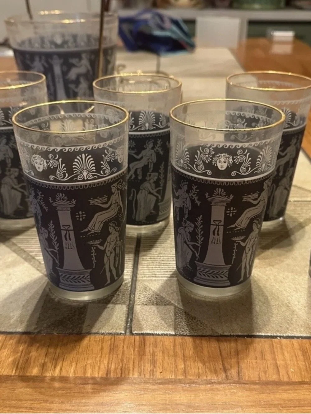 Vintage Mid Century Set of Corinthian Blue Drinkware